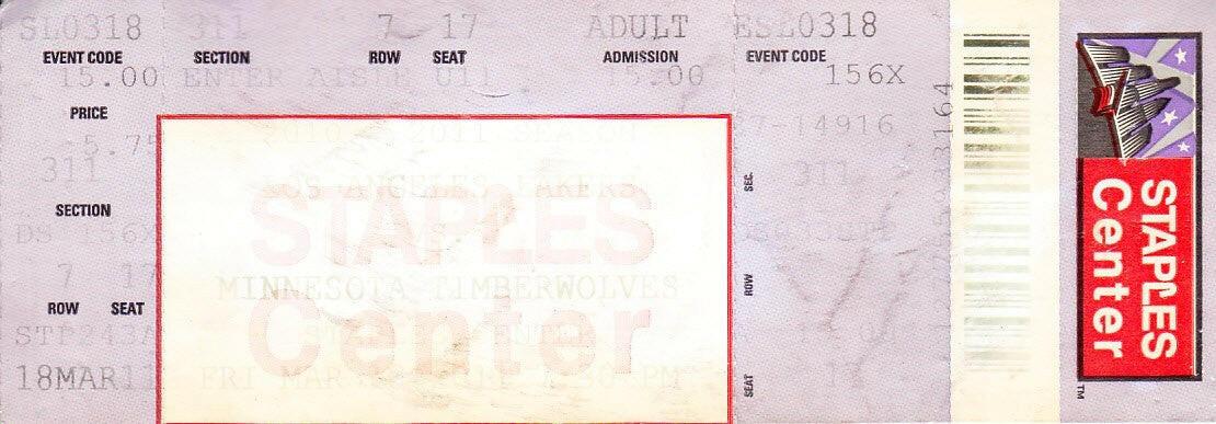 2011 LA Lakers vs Minnesota Timberwolves ticket Kobe Bryant - AutographsForSale.com