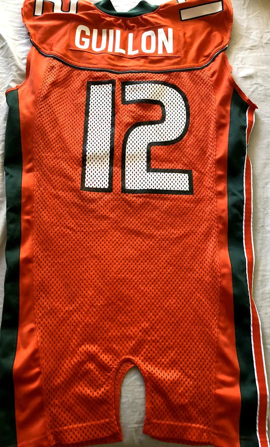 Marc Guillon Miami Hurricanes 2002 Nike game worn orange football jersey - AutographsForSale.com