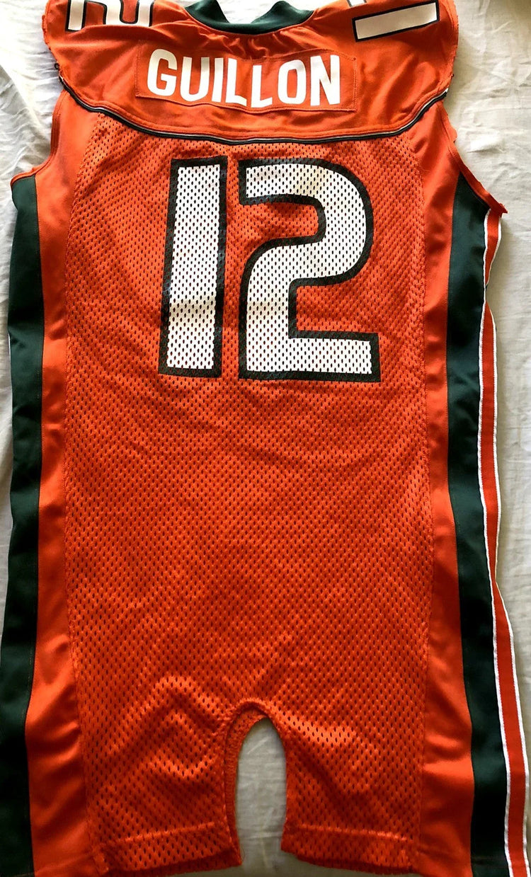 Marc Guillon Miami Hurricanes 2002 Nike game worn orange football jersey - AutographsForSale.com