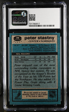 Peter Stastny 1981-82 Topps Rookie Card CSG 6 - AutographsForSale.com
