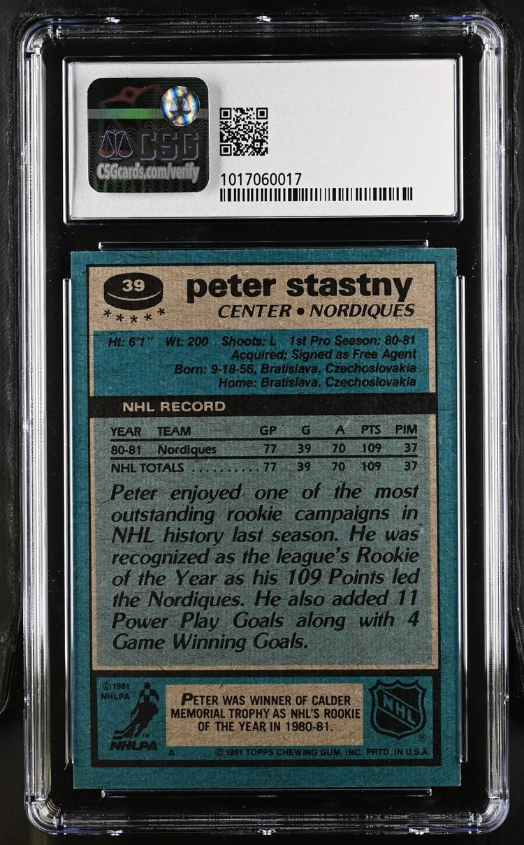 Peter Stastny 1981-82 Topps Rookie Card CSG 6 - AutographsForSale.com