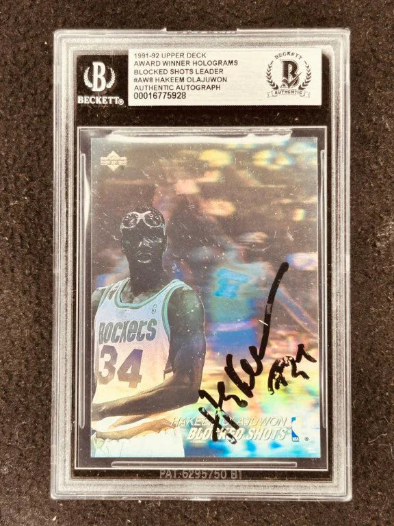Hakeem Olajuwon signed Houston Rockets 1991-92 Upper Deck Hologram card BAS certified - AutographsForSale.com