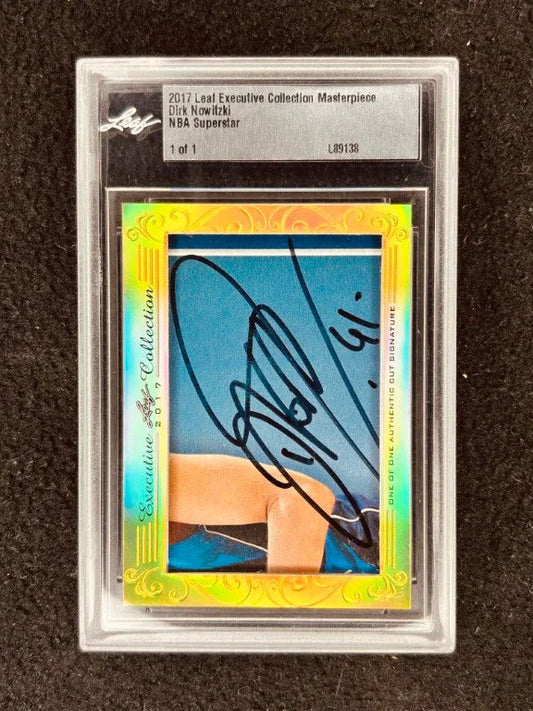 Dirk Nowitzki 2017 Leaf Masterpiece Cut Signature certified signed card 1/1 JSA Mavericks - AutographsForSale.com