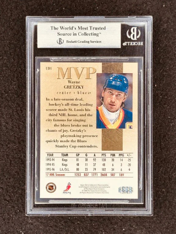 Wayne Gretzky St. Louis Blues 1996-97 Collector’s Choice MVP Gold insert card BGS Graded 9 MINT - AutographsForSale.com