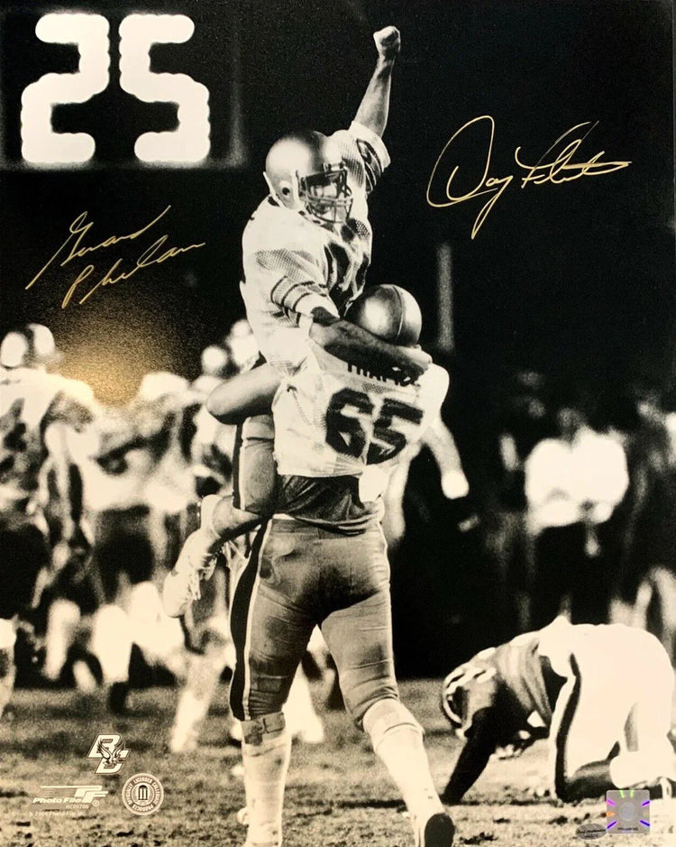 Doug Flutie & Gerard Phelan signed Boston College 1984 Hail Mary 16x20 poster or photo (Leaf) - AutographsForSale.com