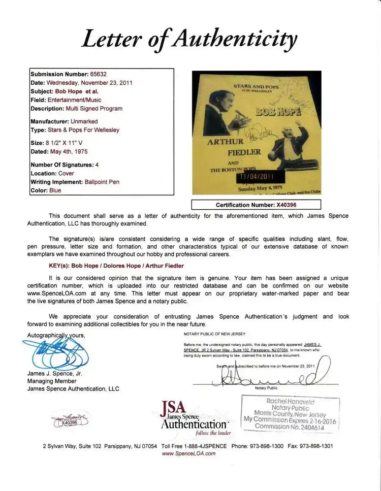 Bob Hope & Delores Hope 2018 Leaf Masterpiece Cut Signature certified signed card 1/1 JSA - AutographsForSale.com