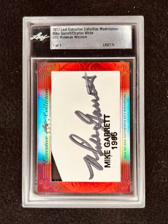 Mike Garrett & Charles White 2017 Leaf Masterpiece Cut Signature card 1/1 JSA Heisman USC - AutographsForSale.com