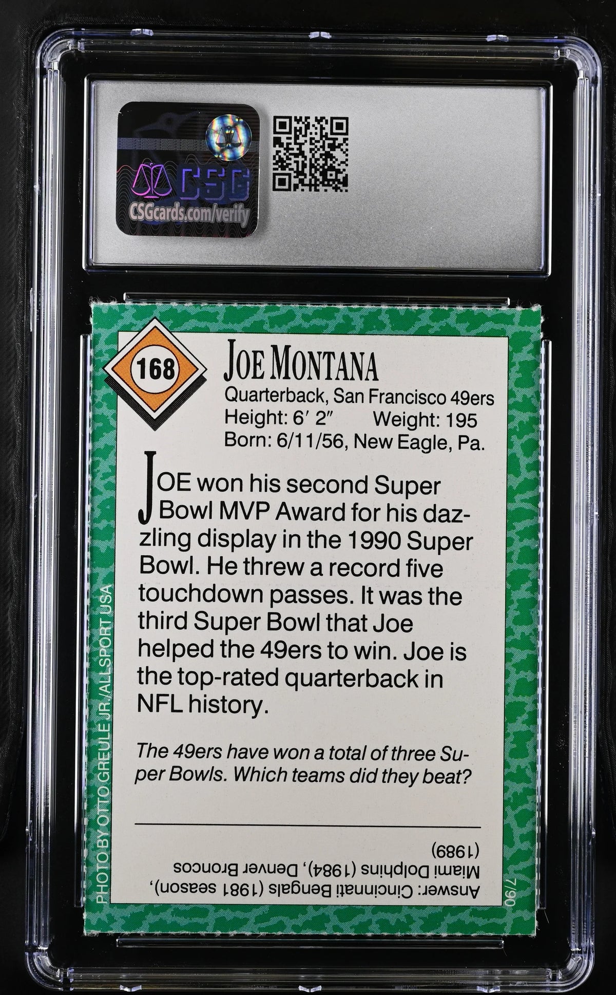 Joe Montana SF 49ers 1990 SI for Kids card CSG 9.5 MT+ - AutographsForSale.com