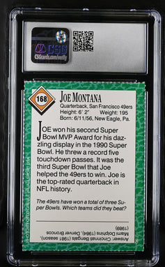 Joe Montana SF 49ers 1990 SI for Kids card CSG 9.5 MT+ - AutographsForSale.com