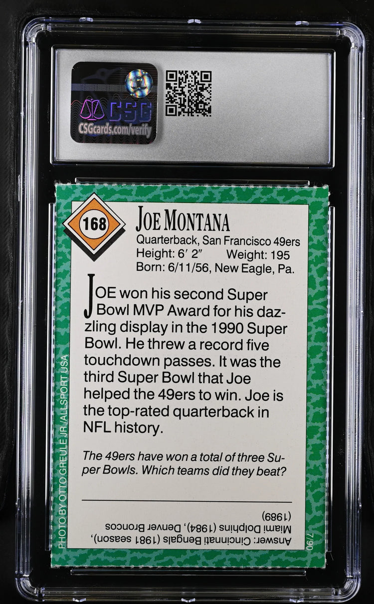 Joe Montana SF 49ers 1990 SI for Kids card CSG 9.5 MT+ - AutographsForSale.com