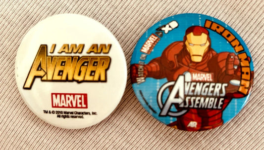 I Am An Avenger & Avengers Assemble Iron Man 2010 SDCC Marvel Buttons Pins - AutographsForSale.com