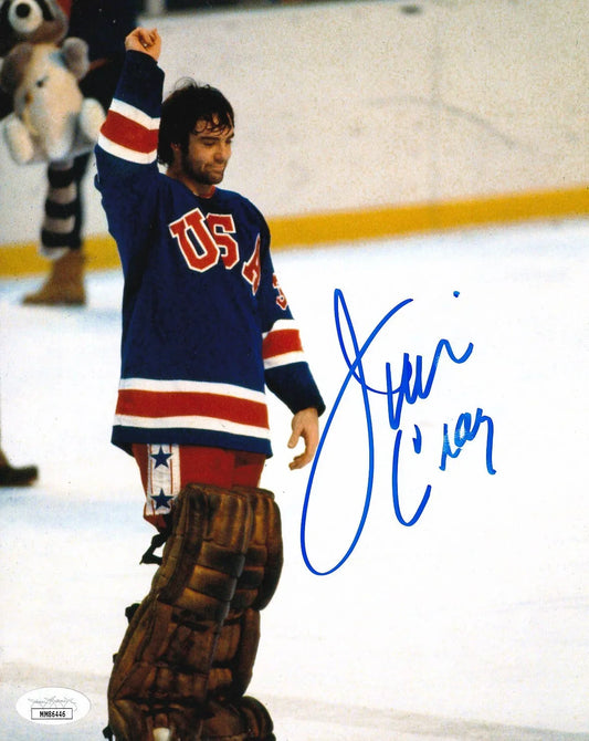 Jim Craig autographed 1980 Miracle on Ice USA Olympic Hockey Team 8x10 celebration photo JSA - AutographsForSale.com