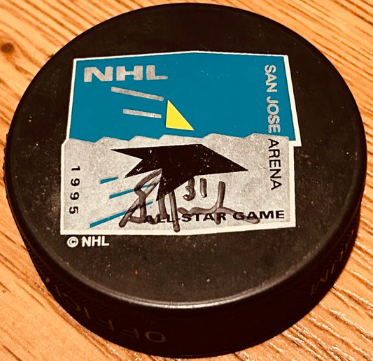 Grant Fuhr signed 1995 NHL All-Star puck Edmonton Oilers St. Louis Blues - AutographsForSale.com