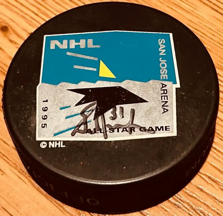Grant Fuhr signed 1995 NHL All-Star puck Edmonton Oilers St. Louis Blues - AutographsForSale.com