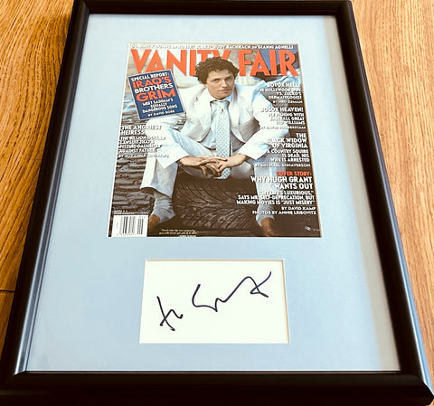 Hugh Grant signed index card framed w/ 2003 Vanity Fair cover JSA - AutographsForSale.com