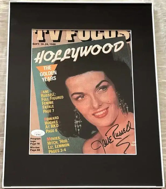 Jane Russell signed 1988 TV Focus cover matted & framed JSA - AutographsForSale.com