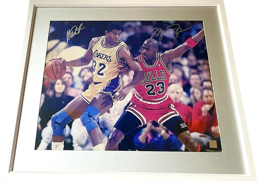 Michael Jordan Magic Johnson signed UDA 1991 NBA Finals 16x20 photo framed - AutographsForSale.com