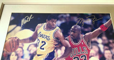Michael Jordan Magic Johnson signed UDA 1991 NBA Finals 16x20 photo framed - AutographsForSale.com