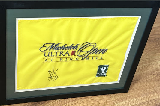 Karrie Webb signed 2006 LPGA Michelob Ultra Open Kingsmill golf flag framed - AutographsForSale.com