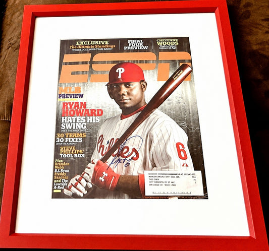 Ryan Howard autographed ESPN magazine cover in red frame, MLB memorabilia