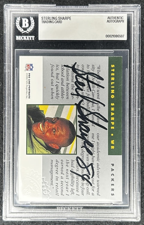 Sterling Sharpe certified signed Packers 1992 Pro Line Portraits card BAS slab - AutographsForSale.com