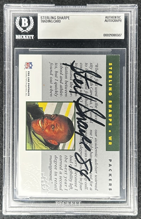Sterling Sharpe certified signed Packers 1992 Pro Line Portraits card BAS slab - AutographsForSale.com