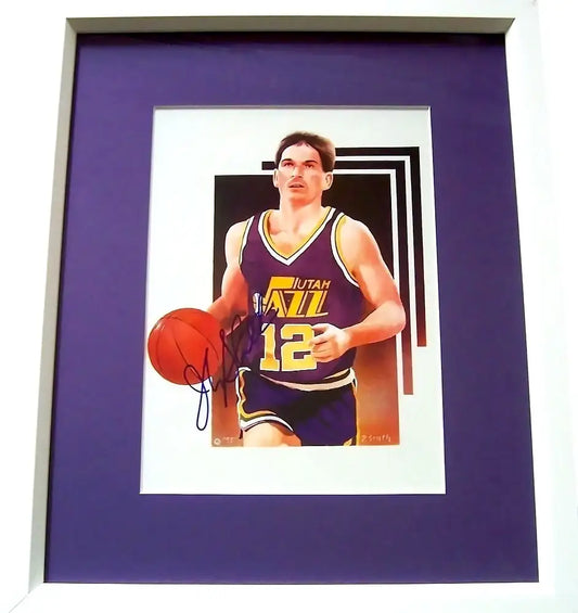 John Stockton signed Utah Jazz 8x10 art print framed JSA - AutographsForSale.com