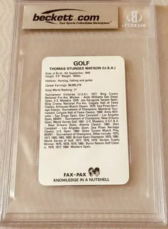 Tom Watson autographed 1987 Fax Pax golf card BAS slab - AutographsForSale.com