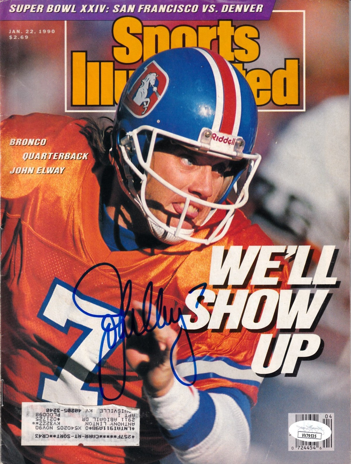 John Elway autographed Denver Broncos 1990 Sports Illustrated magazine JSA