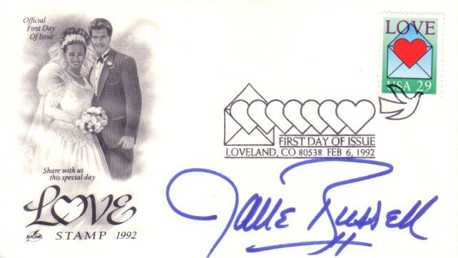 Jane Russell autographed LOVE 1992 First Day Cover cachet envelope JSA
