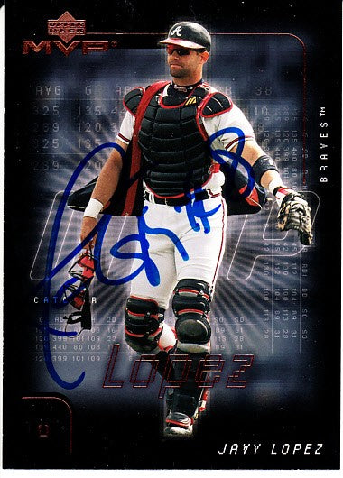 Javy Lopez autographed Atlanta Braves 2002 Upper Deck MVP card