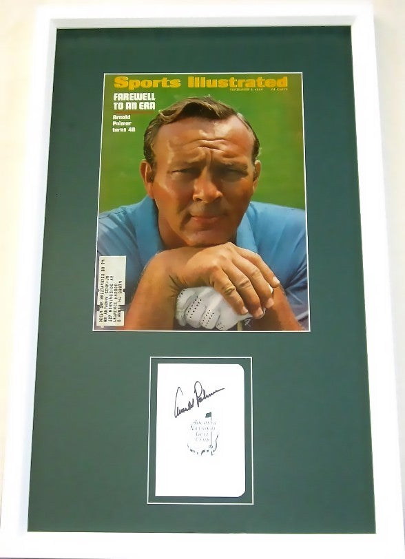 Arnold Palmer autographed Augusta National Masters scorecard custom framed with 1969 SI cover JSA