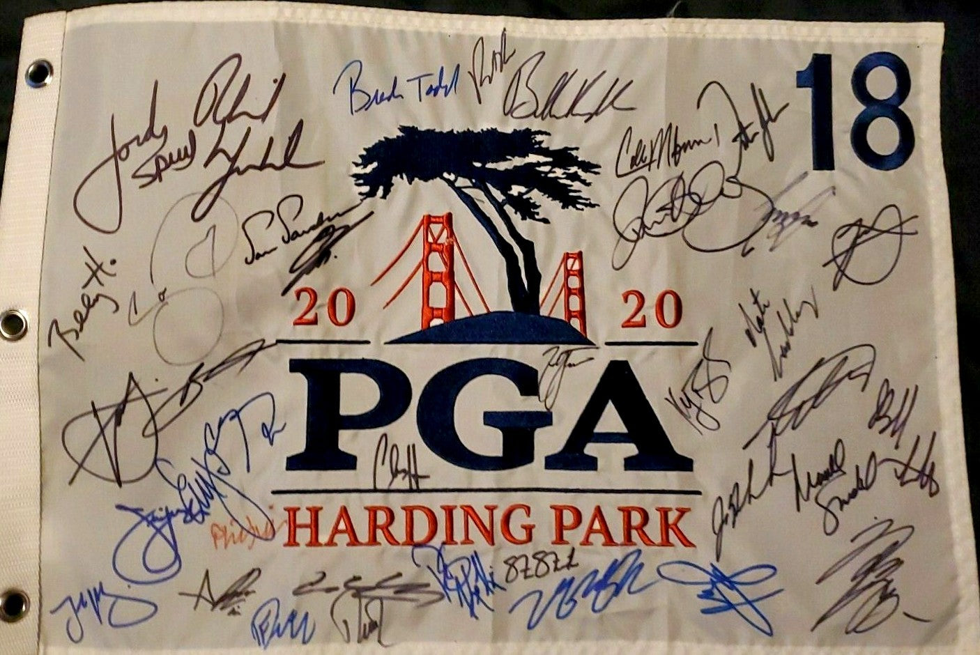 2020 PGA Championship autographed golf flag Collin Morikawa Dustin Johnson Brooks Koepka Rory McIlroy Phil Mickelson Jordan Spieth
