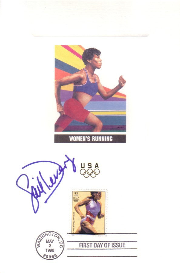 Gail Devers autographed 1996 U.S. Olympic Team USPS 6x9 proof card with First Day cancellation