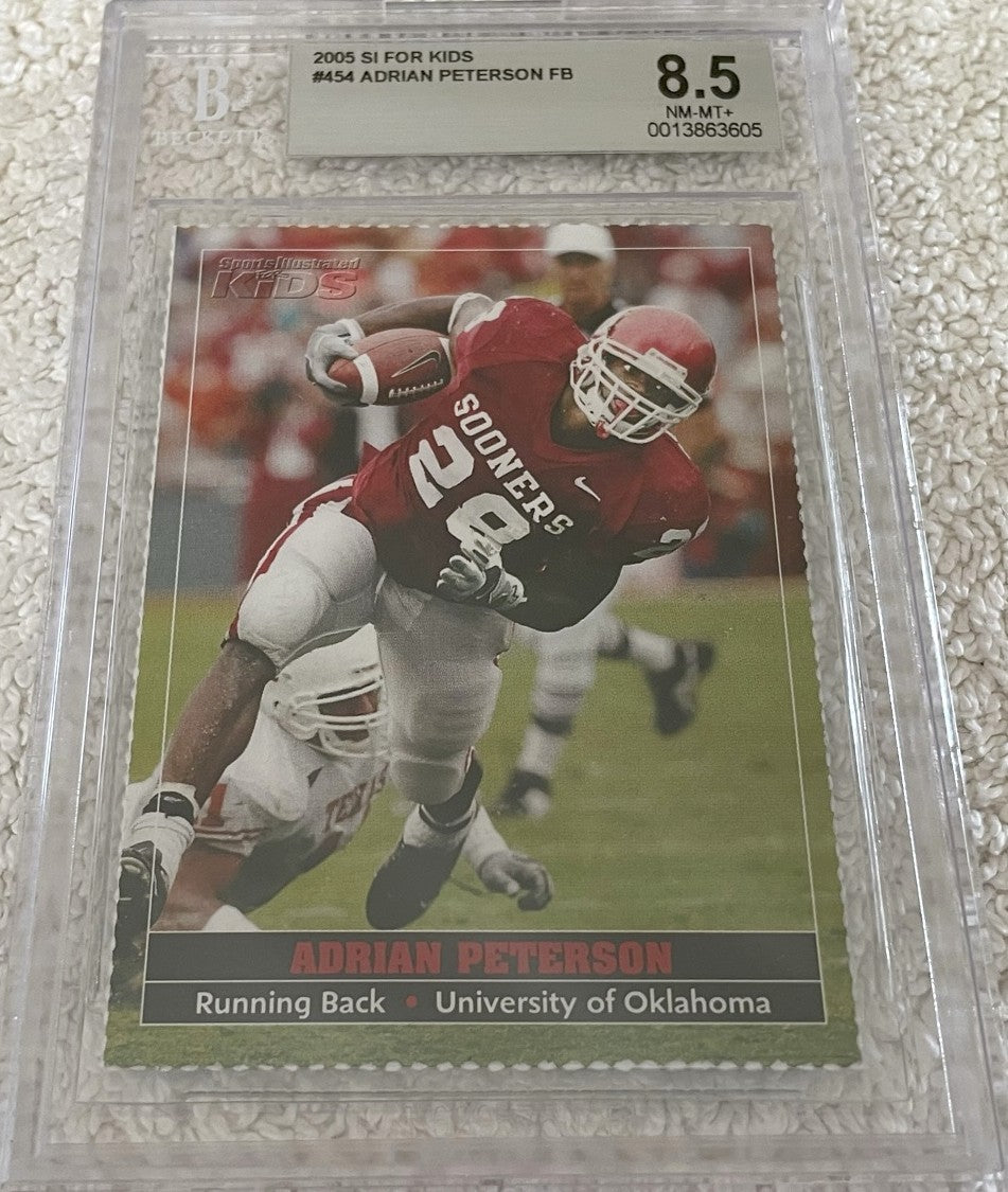 Adrian Peterson Oklahoma Sooners 2005 Sports Illustrated for Kids Rookie Card BGS graded 8.5 NrMt-Mt+
