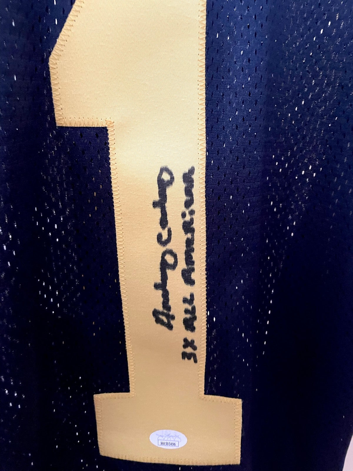 Anthony Carter autographed Michigan Wolverines stitched blue jersey inscribed 3X All American (JSA Witnessed)