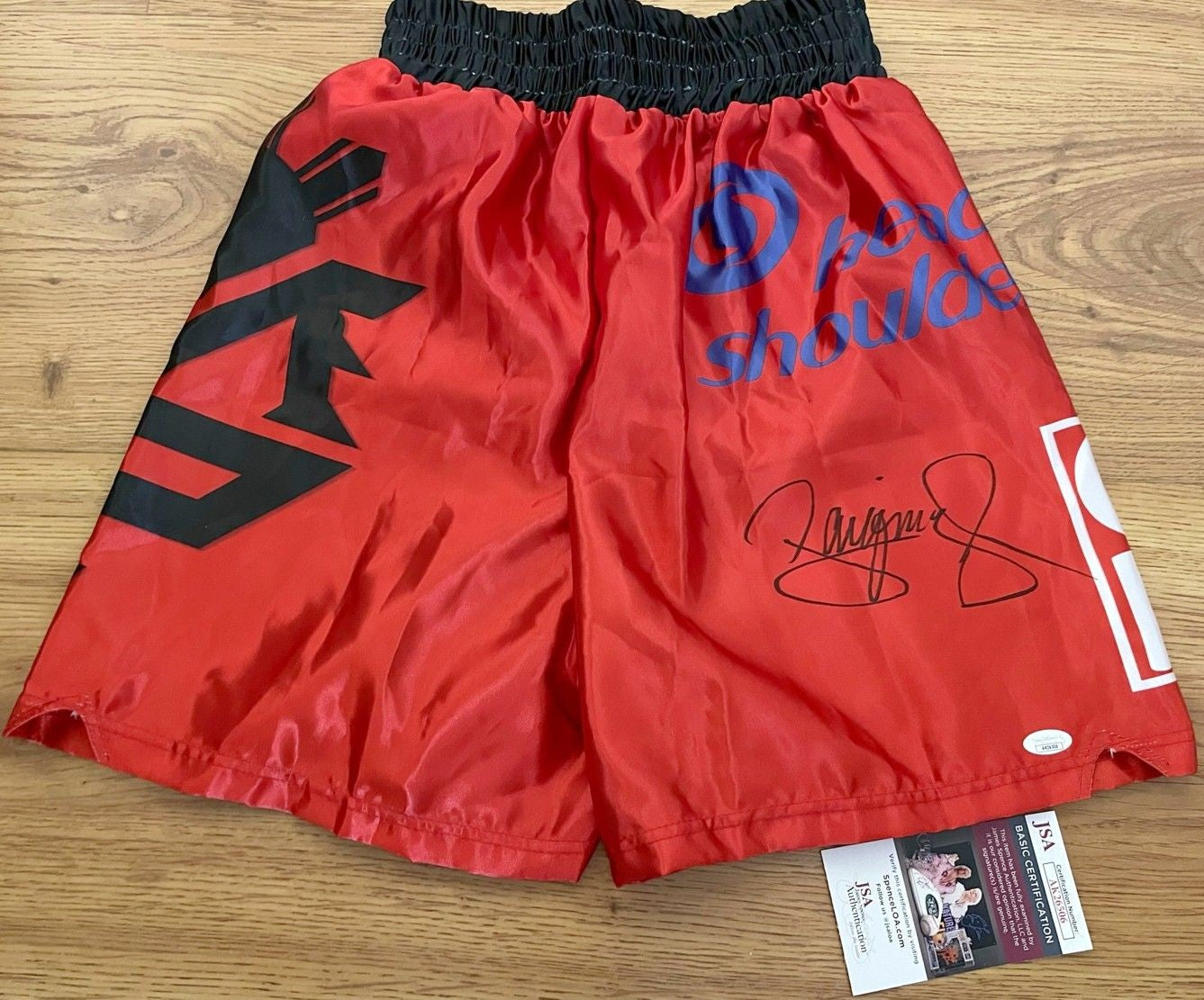 Manny Pacquiao autographed red personal model boxing trunks JSA