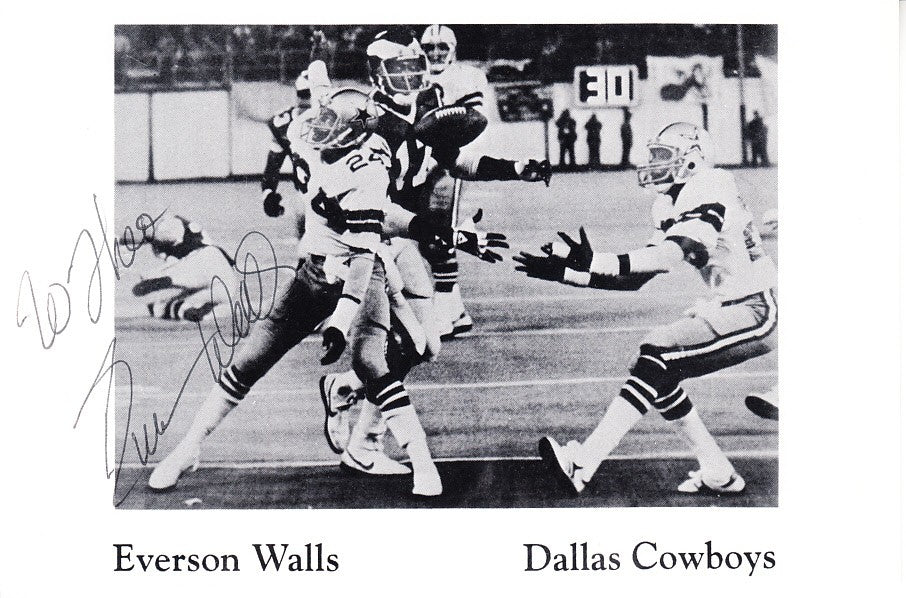 Everson Walls autographed Dallas Cowboys 4x6 postcard inscribed to Theo (JSA)