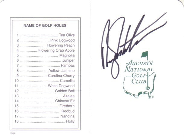Rory Sabbatini autographed Augusta National Masters scorecard