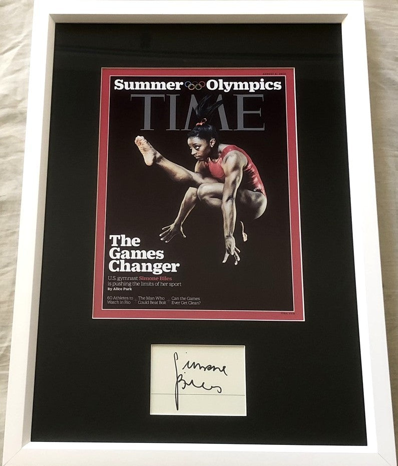 Simone Biles autograph custom framed with 2016 Time magazine cover print