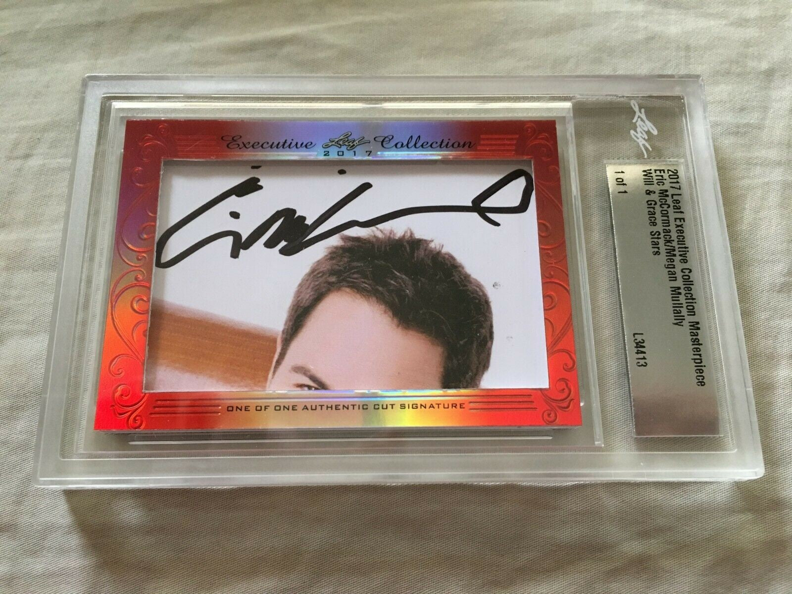 Eric McCormack and Megan Mullally 2017 Leaf Cut Signature certified autograph card 1/1 JSA Will and Grace