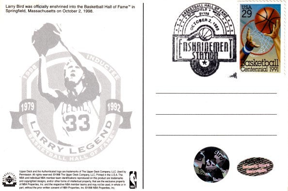 Larry Bird autographed Boston Celtics 1998 Hall of Fame UDA postcard #/1998 (Schwartz Sports)