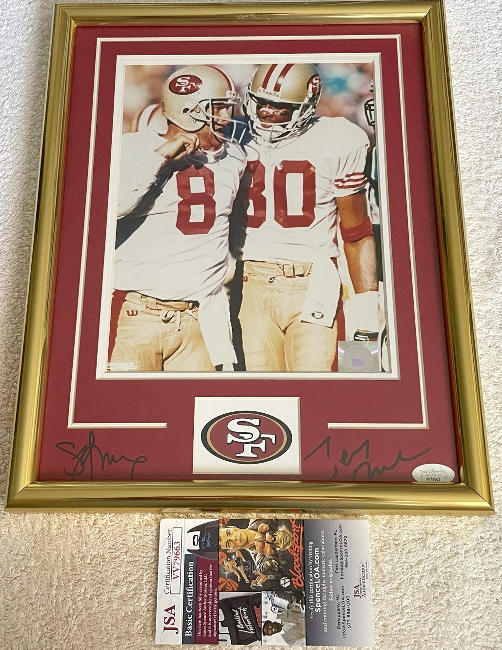Jerry Rice and Steve Young autographed San Francisco 49ers 11x14 mat framed with 8x10 photo JSA