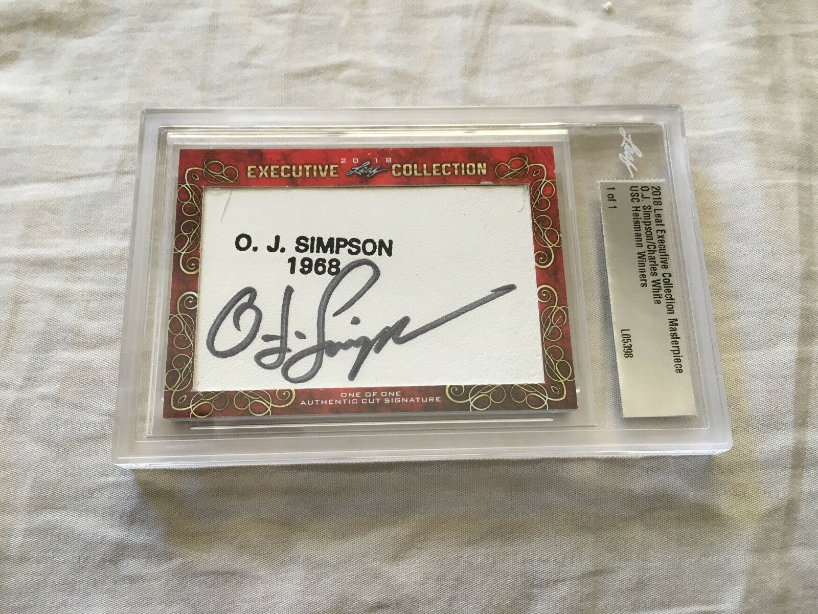 O.J. Simpson and Charles White 2018 Leaf Masterpiece Cut Signature certified autograph card 1/1 JSA