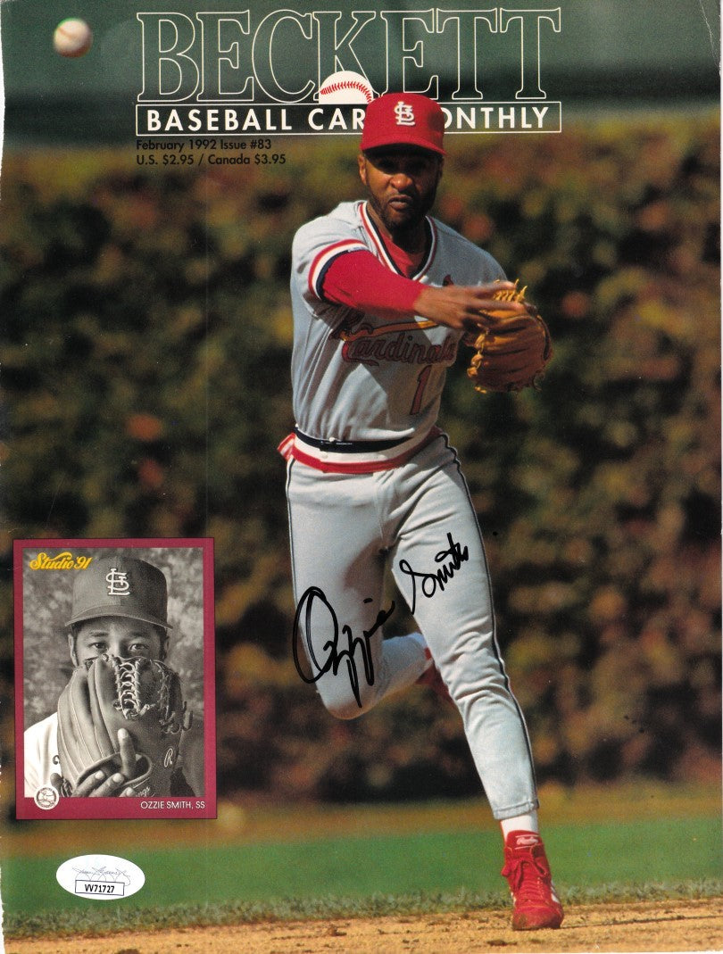 Ozzie Smith autographed St. Louis Cardinals 1992 Beckett Baseball cover JSA