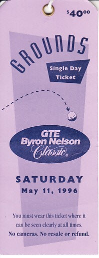 1996 GTE Byron Nelson Classic PGA Tour Saturday ticket (Phil Mickelson PGA Tour Win #8)