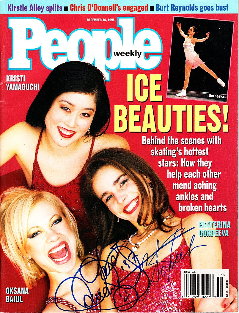 Oksana Baiul and Ekaterina Gordeeva autographed Ice Skating 1996 People magazine