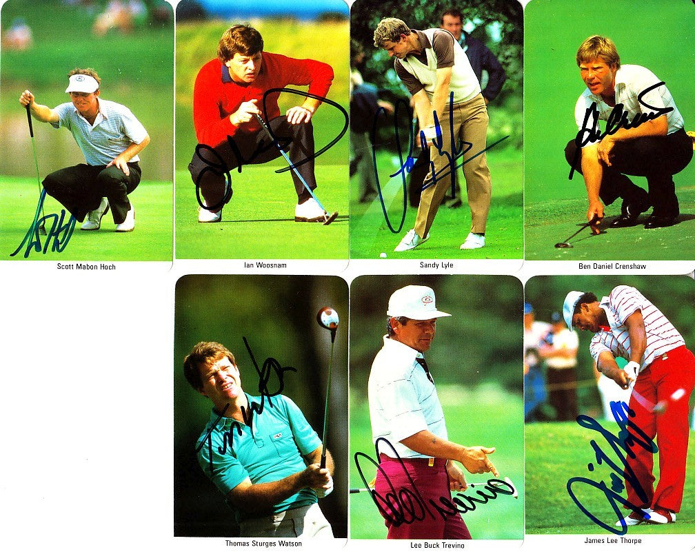 Lot of 7 autographed 1987 Fax Pax golf cards Ben Crenshaw Sandy Lyle Lee Trevino Tom Watson Ian Woosnam