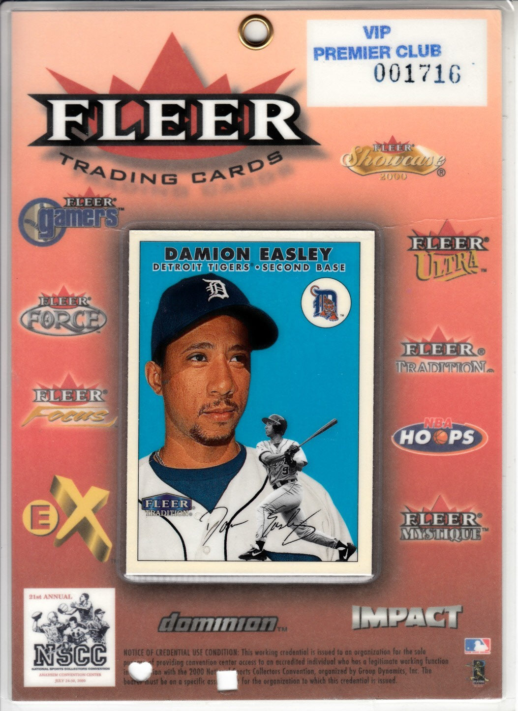 Damion Easley 2000 Fleer National Sports Collectors Convention Press badge or credential laminated