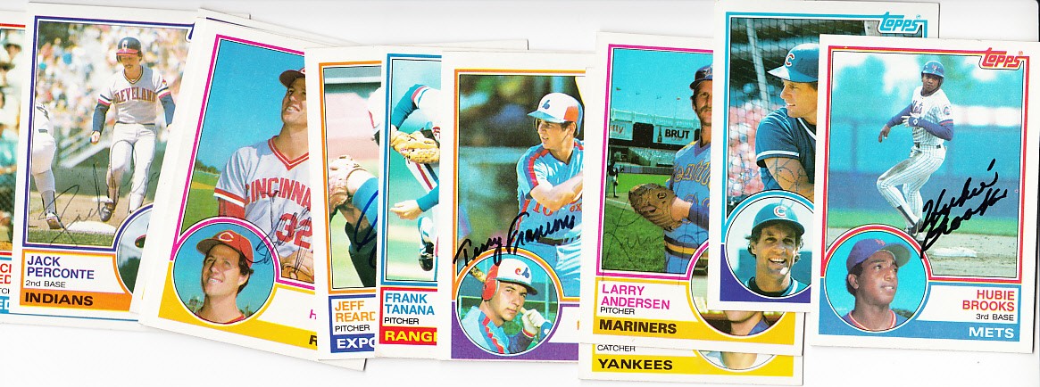 12 autographed 1983 Topps baseball cards (Hubie Brooks Terry Francona Rich Gedman Jeff Reardon Frank Tanana)